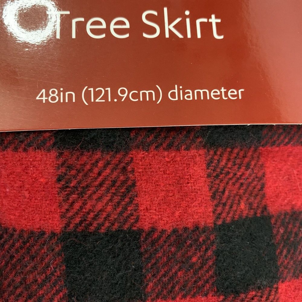 Christmas Tree Skirt Flannel Buffalo Check Plaid Red Black 48inch Farmhouse Cozy - Picture 6 of 7